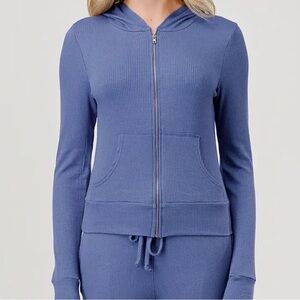 Hashtag Blue Zip Up Hoodie, Ribbed, Women’s Small